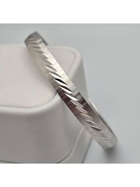 Monet Silver Tone Bangle Bracelet Classic Stackable Minimalist Engraved Design